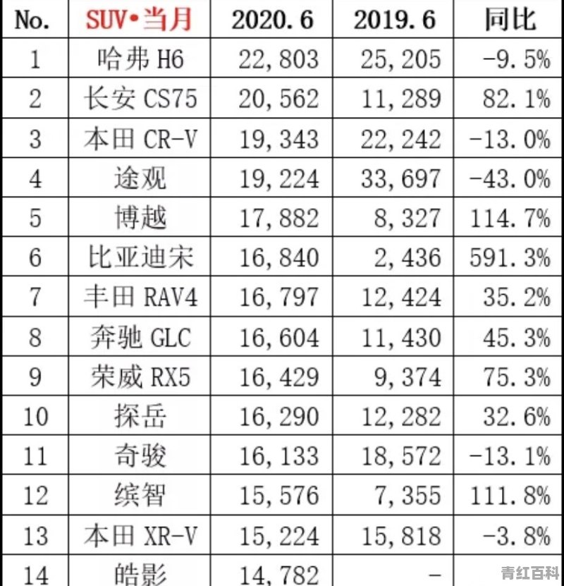 2020汽车销量榜排行suv