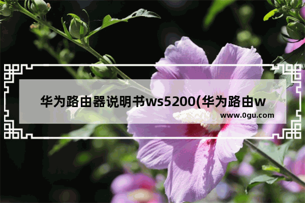 华为路由器说明书ws5200(华为路由ws5102怎么安装)